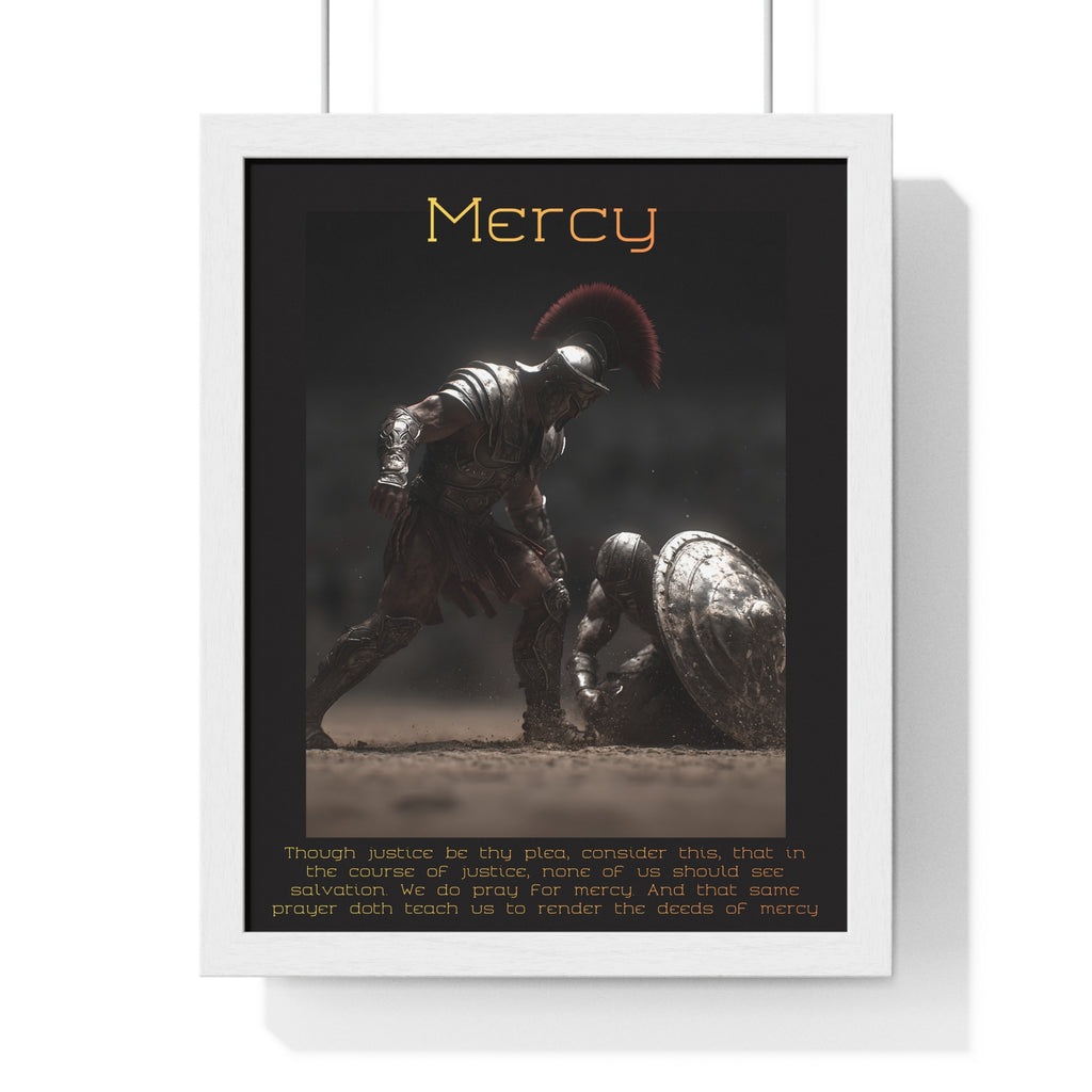 "Mercy" - Roman Gladiator Themed Vertical Framed Poster | Compassionate Wall Art