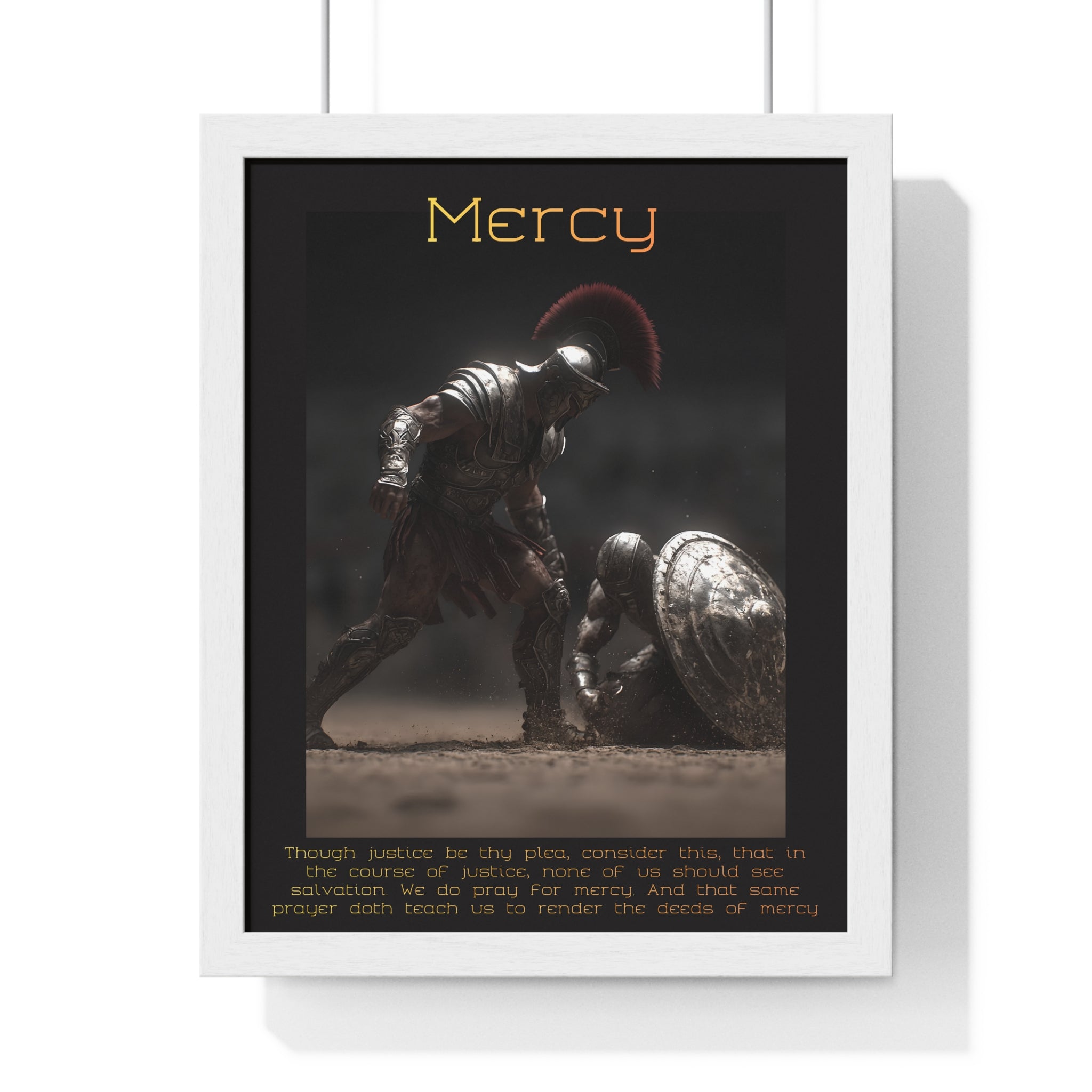 "Mercy" - Roman Gladiator Themed Vertical Framed Poster | Compassionate Wall Art
