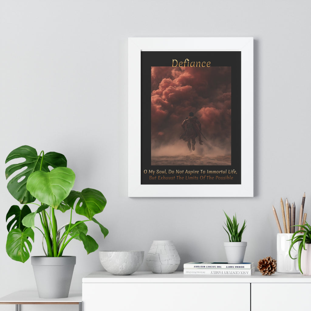 "Defiance" - Roman Gladiator Themed  Art Framed Poster | Bold Statement Wall Art