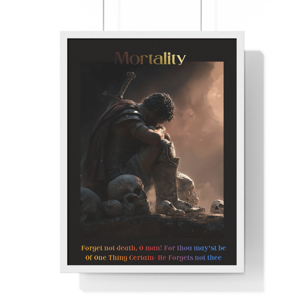 "Mortality" - Roman Gladiator Themed Vertical Framed Poster | Memento Mori Art