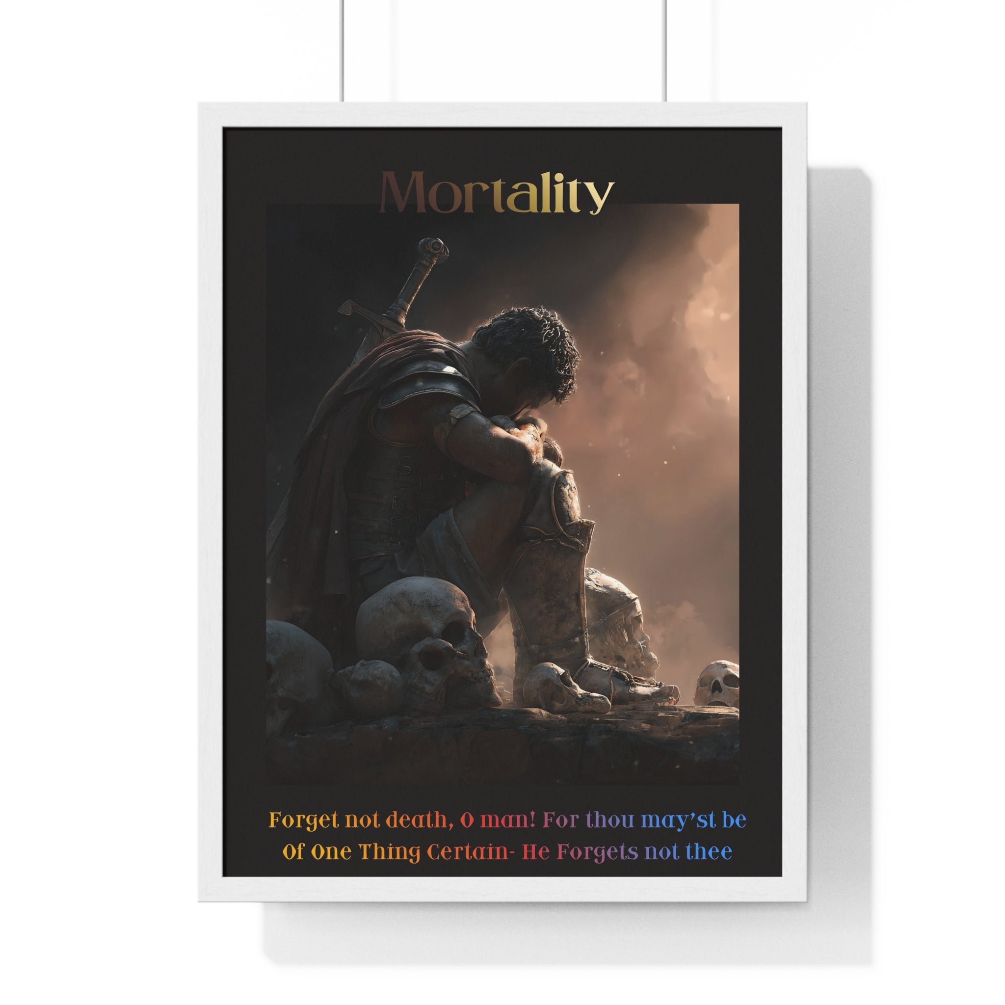 "Mortality" - Roman Gladiator Themed Vertical Framed Poster | Memento Mori Art