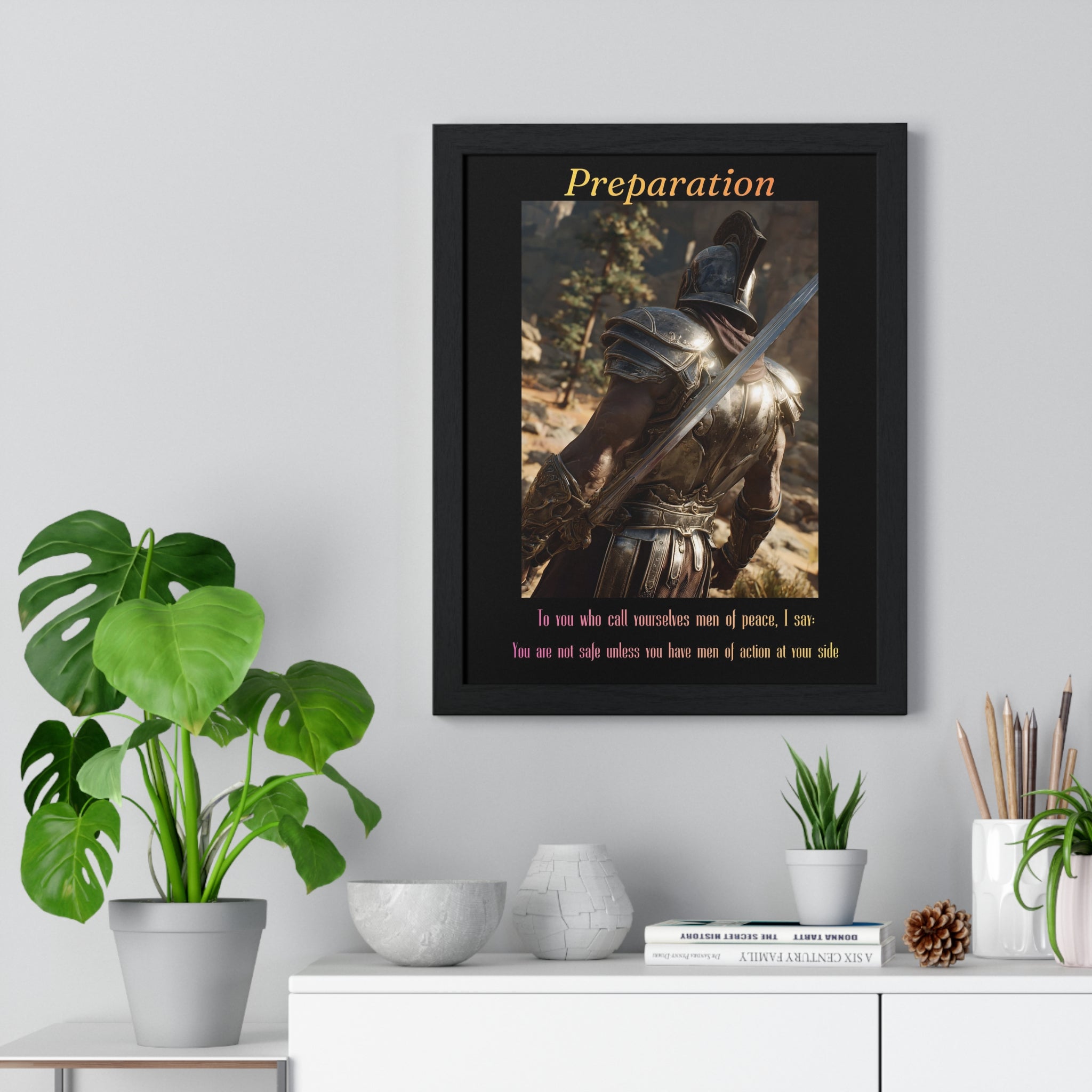 "Preparation" - Roman Gladiator Themed Vertical Framed Poster