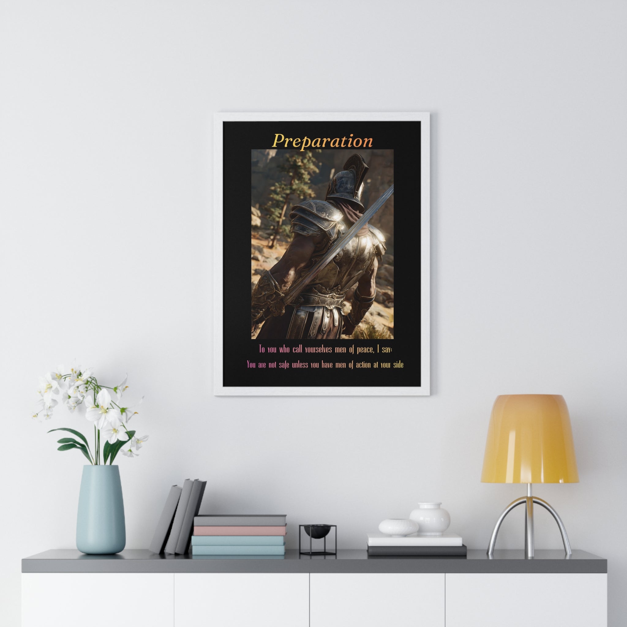 "Preparation" - Roman Gladiator Themed Vertical Framed Poster