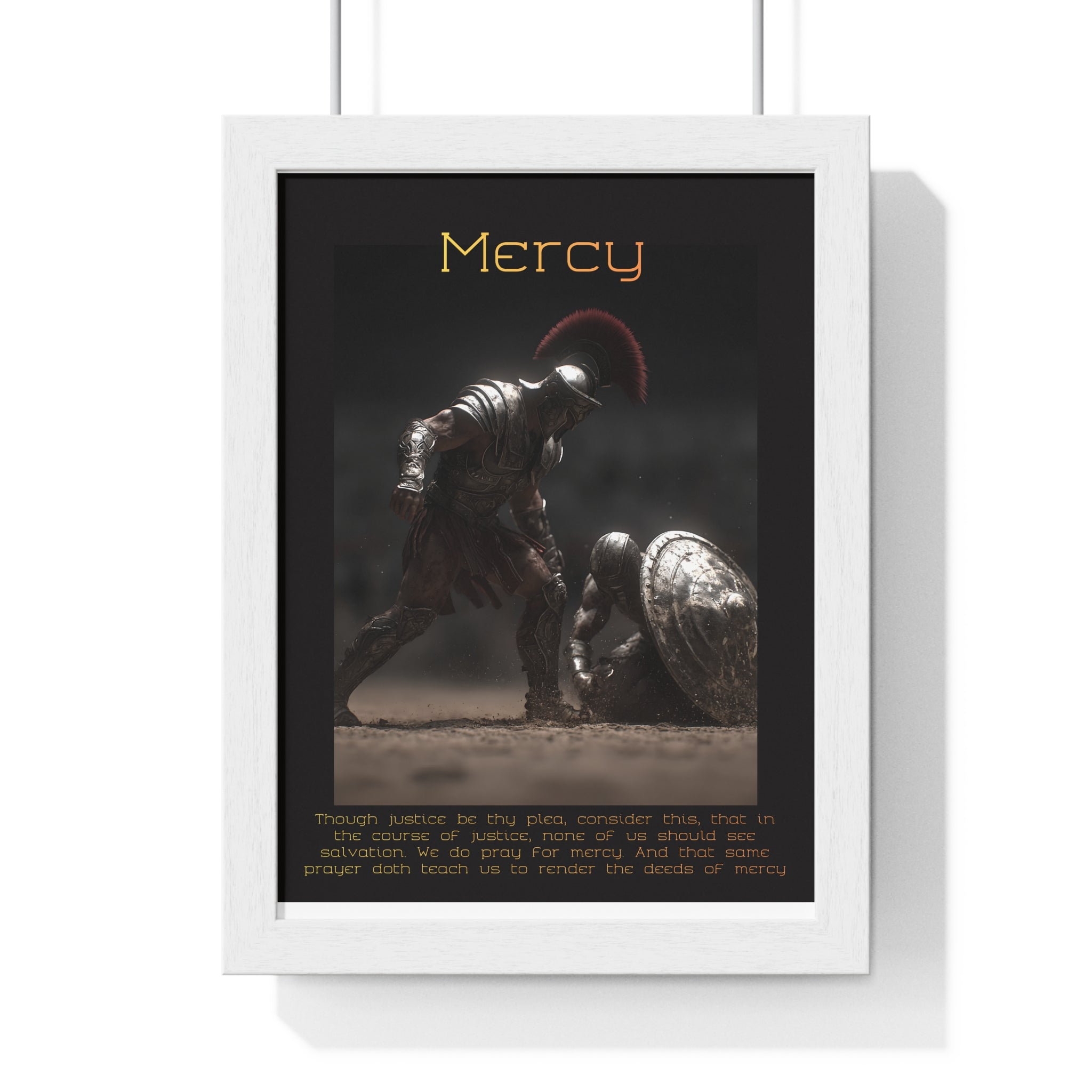"Mercy" - Roman Gladiator Themed Vertical Framed Poster | Compassionate Wall Art