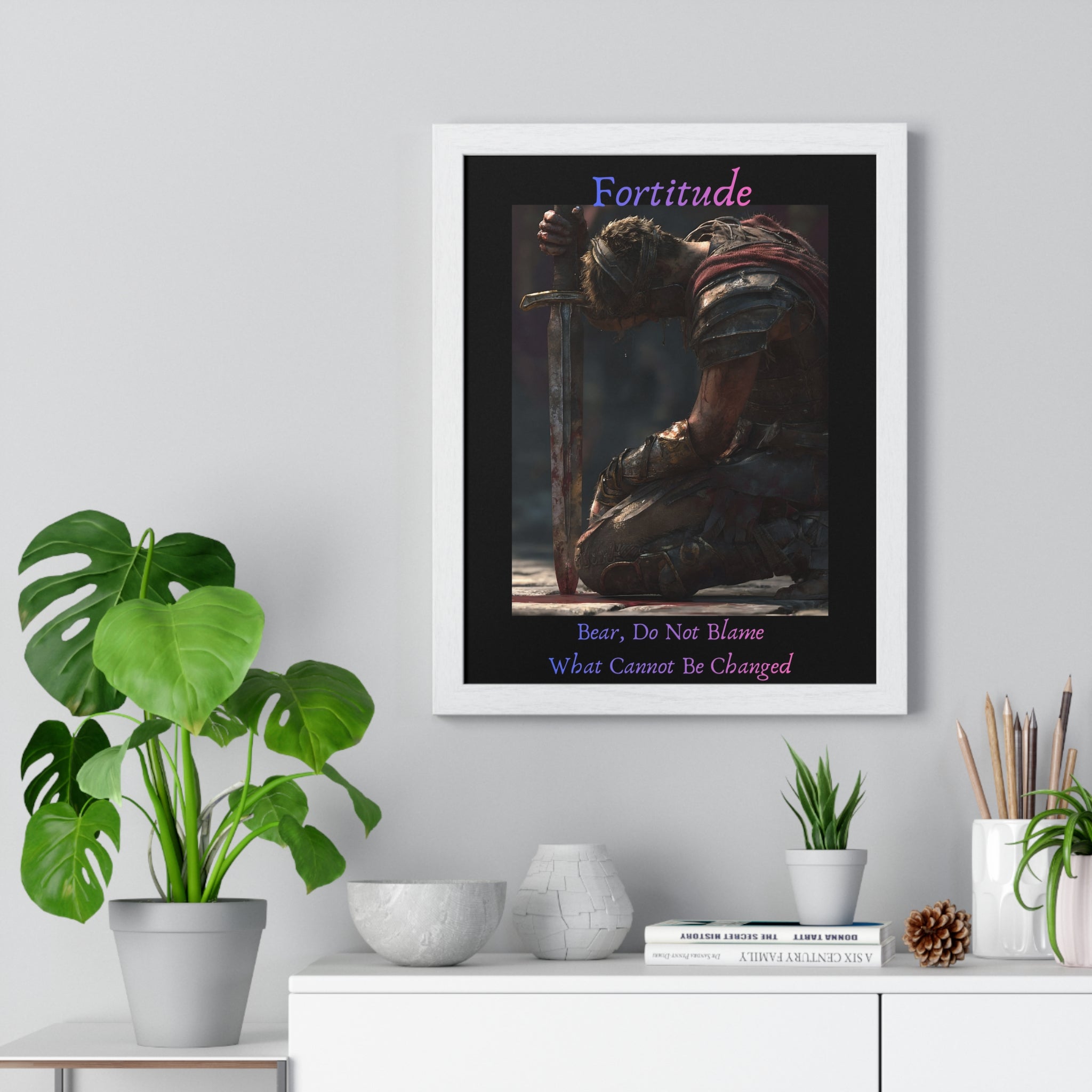 "Fortitude" - Roman Gladiator Vertical Framed Poster | Strength Wall Art