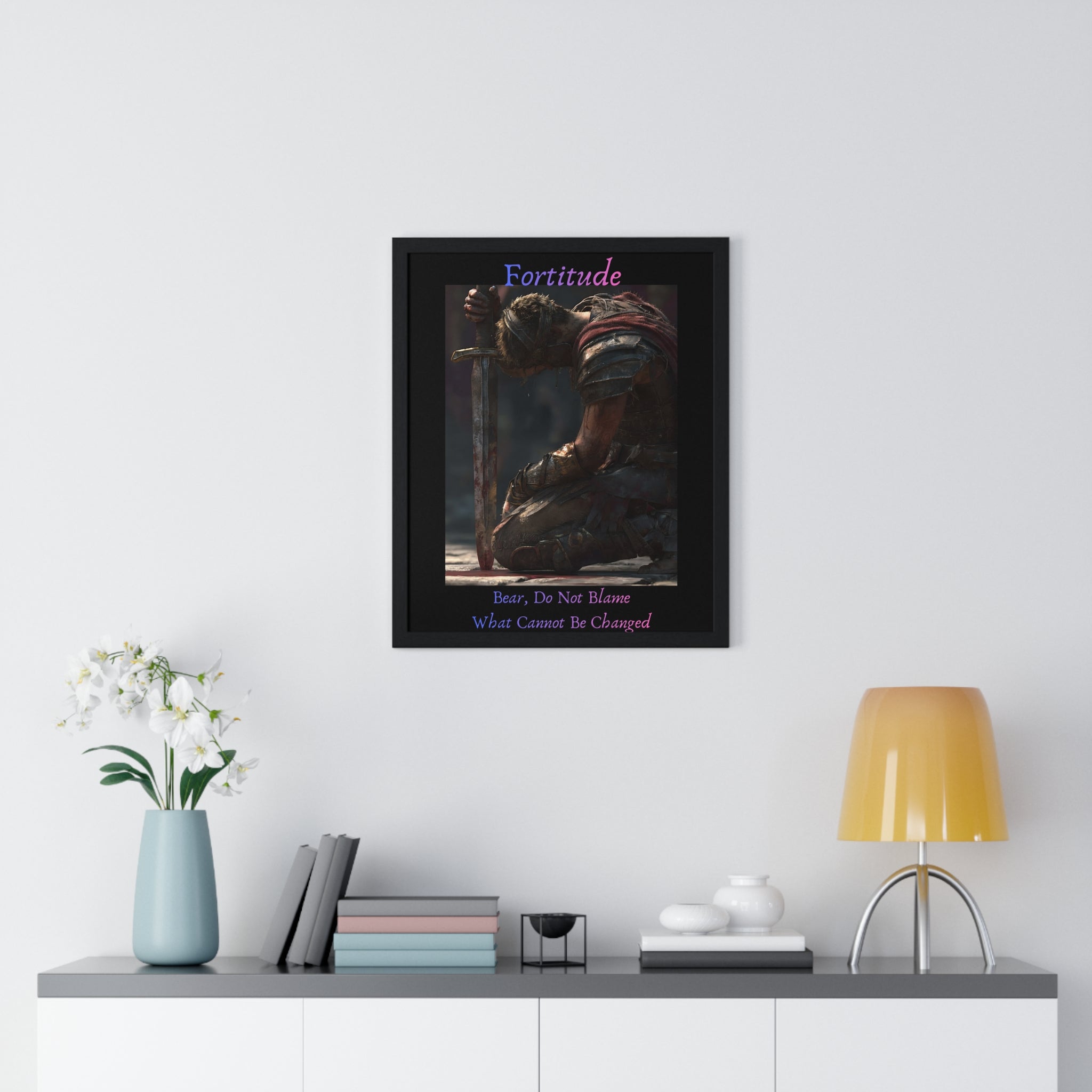 "Fortitude" - Roman Gladiator Vertical Framed Poster | Strength Wall Art