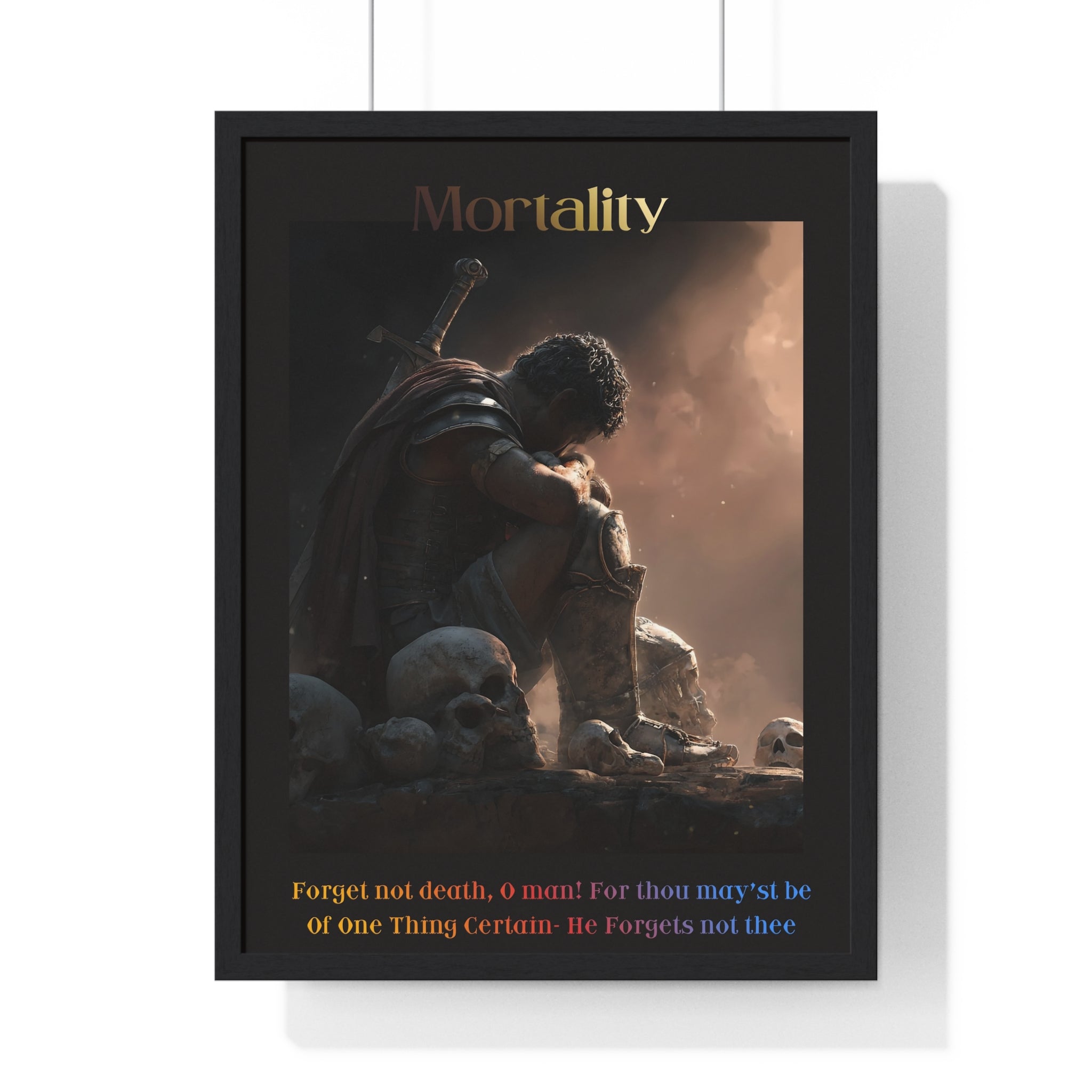 "Mortality" - Roman Gladiator Themed Vertical Framed Poster | Memento Mori Art