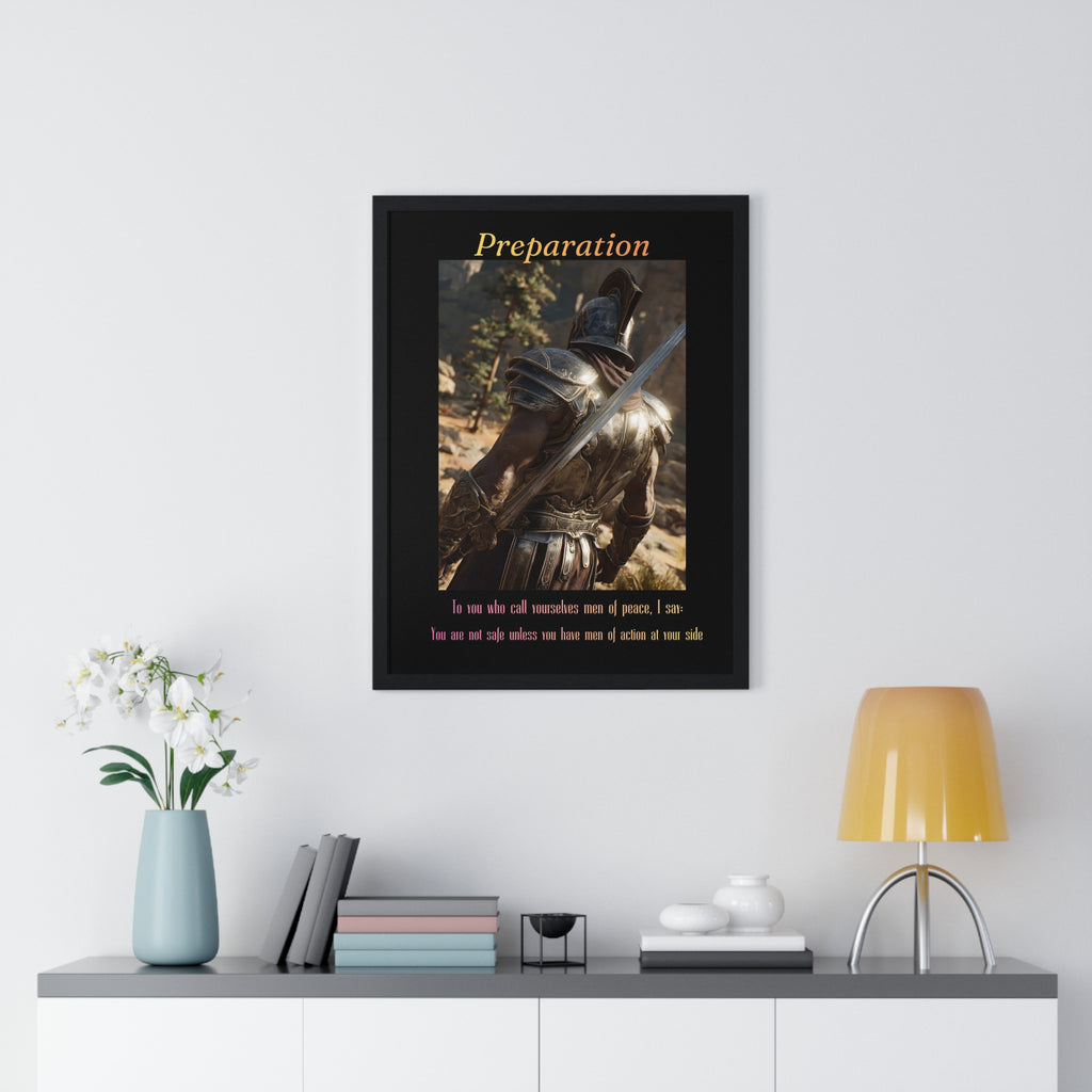 "Preparation" - Roman Gladiator Themed Vertical Framed Poster