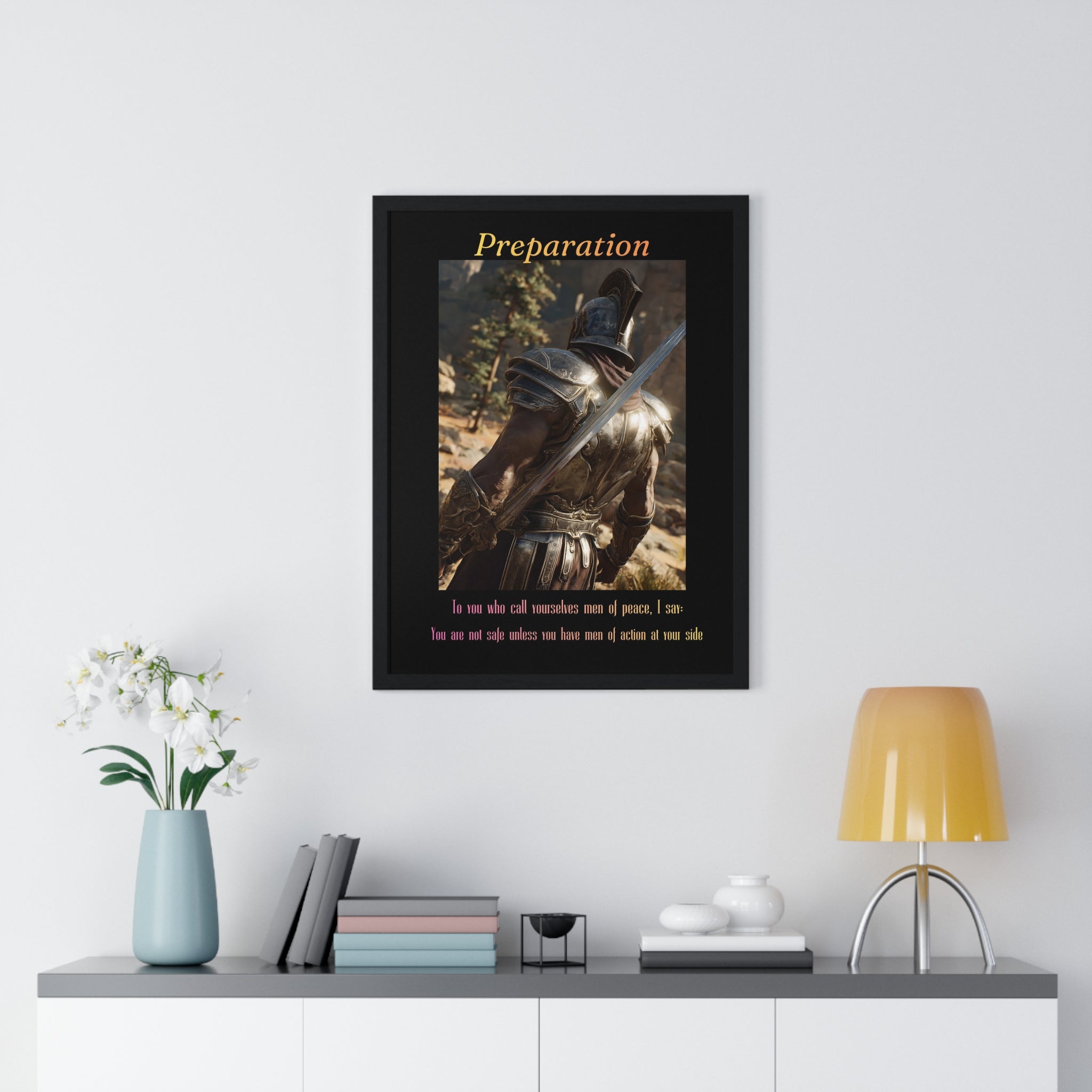 "Preparation" - Roman Gladiator Themed Vertical Framed Poster