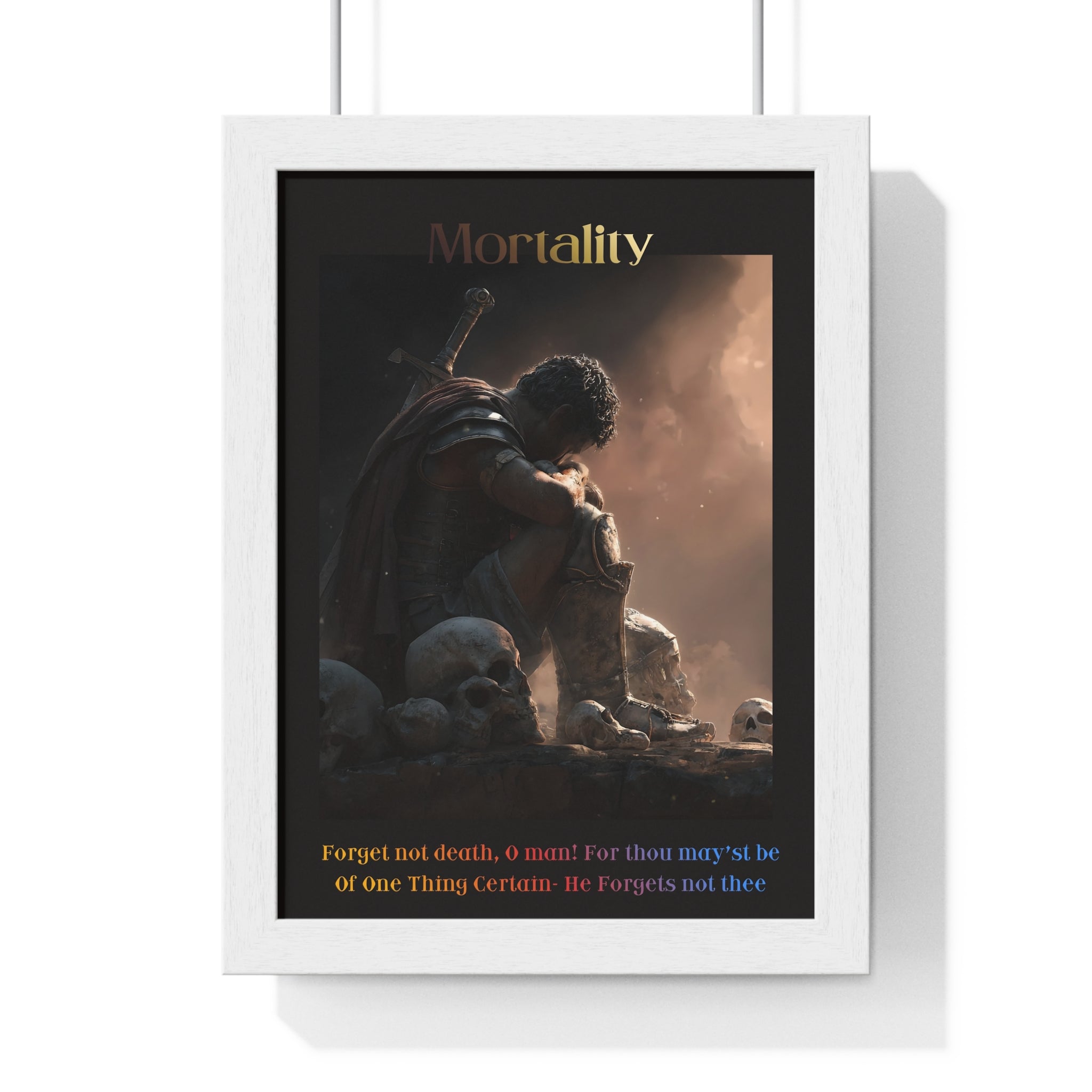 "Mortality" - Roman Gladiator Themed Vertical Framed Poster | Memento Mori Art