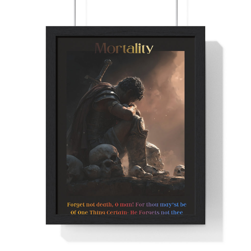 "Mortality" - Roman Gladiator Themed Vertical Framed Poster | Memento Mori Art
