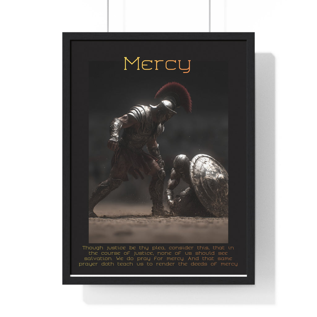 "Mercy" - Roman Gladiator Themed Vertical Framed Poster | Compassionate Wall Art