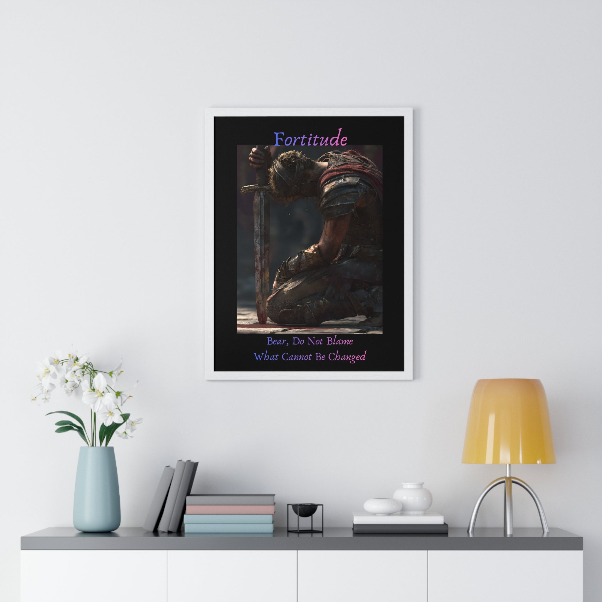 "Fortitude" - Roman Gladiator Vertical Framed Poster | Strength Wall Art