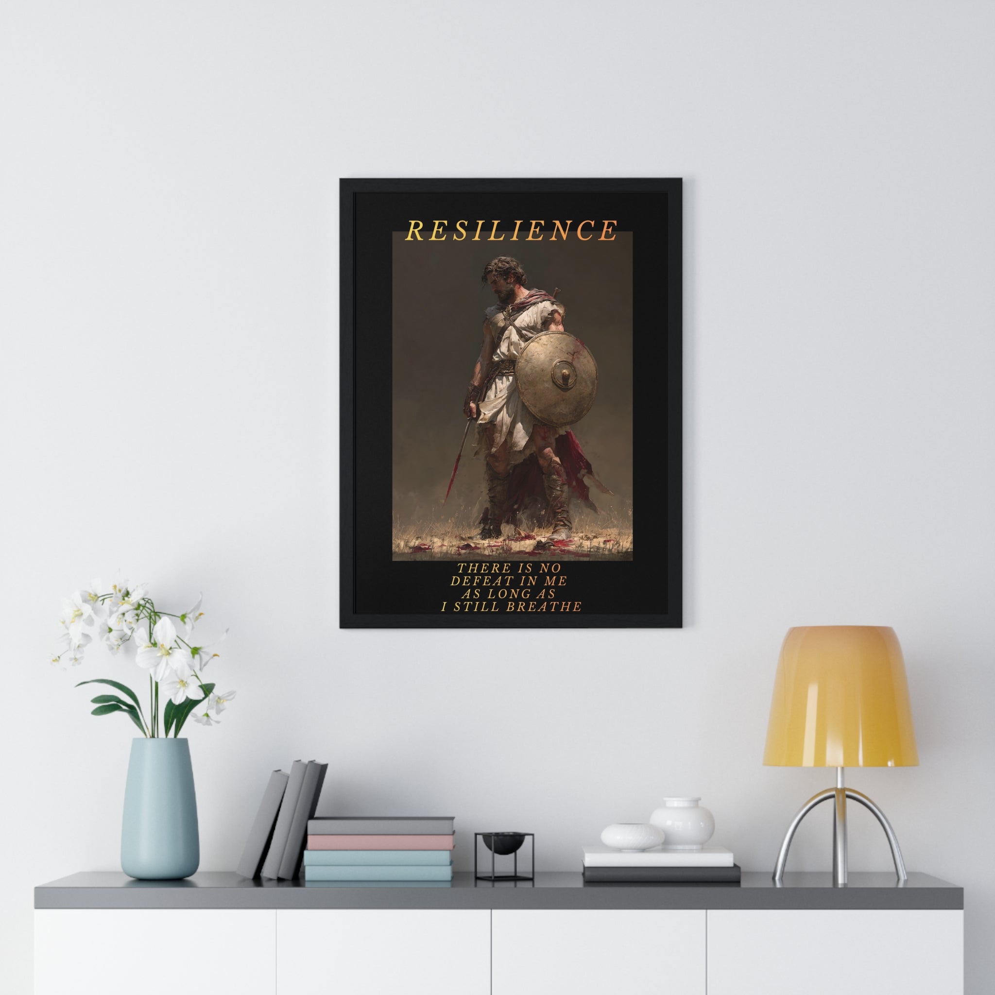 Resilience - Roman Gladiator Vertical Framed Poster | Motivational Wall Art