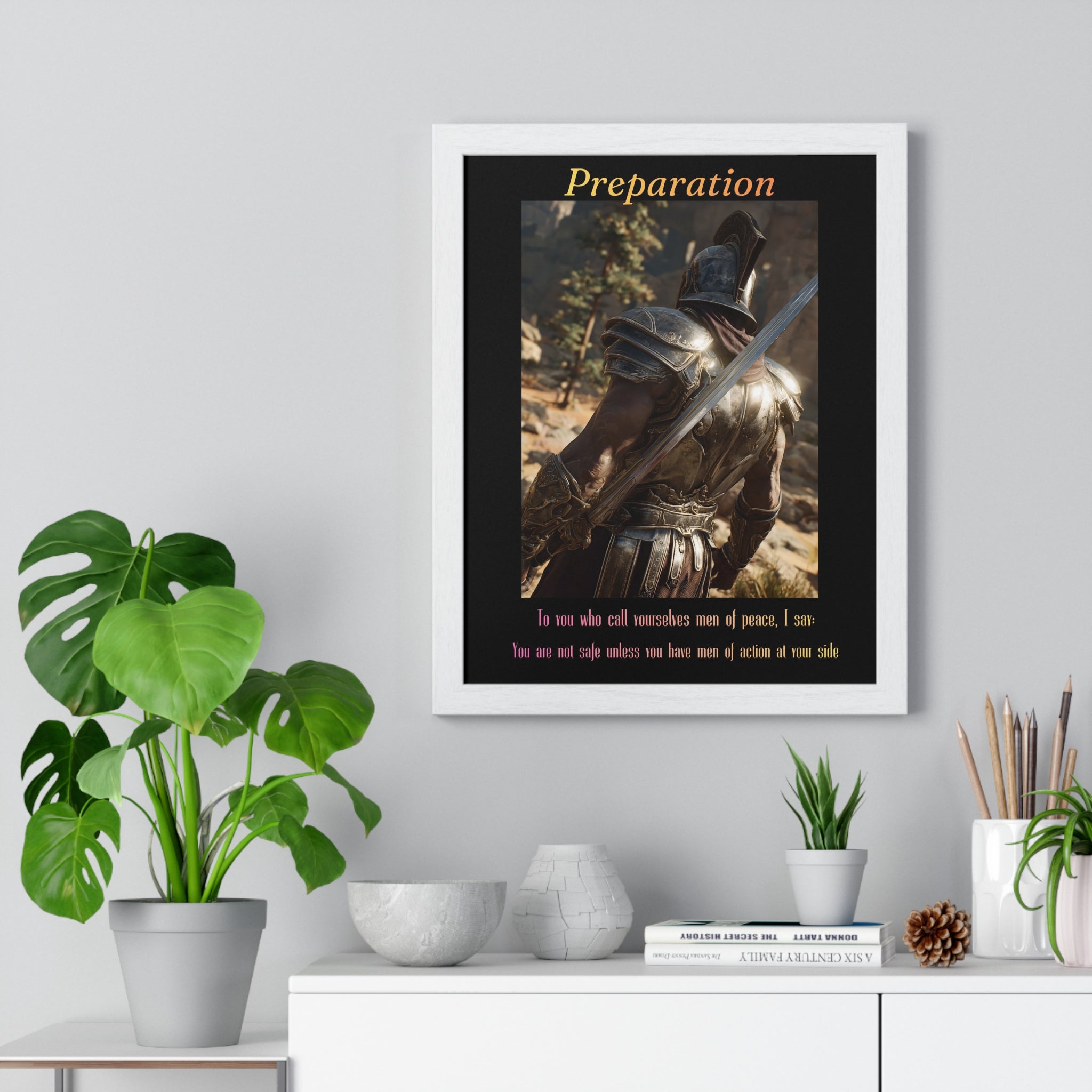 "Preparation" - Roman Gladiator Themed Vertical Framed Poster