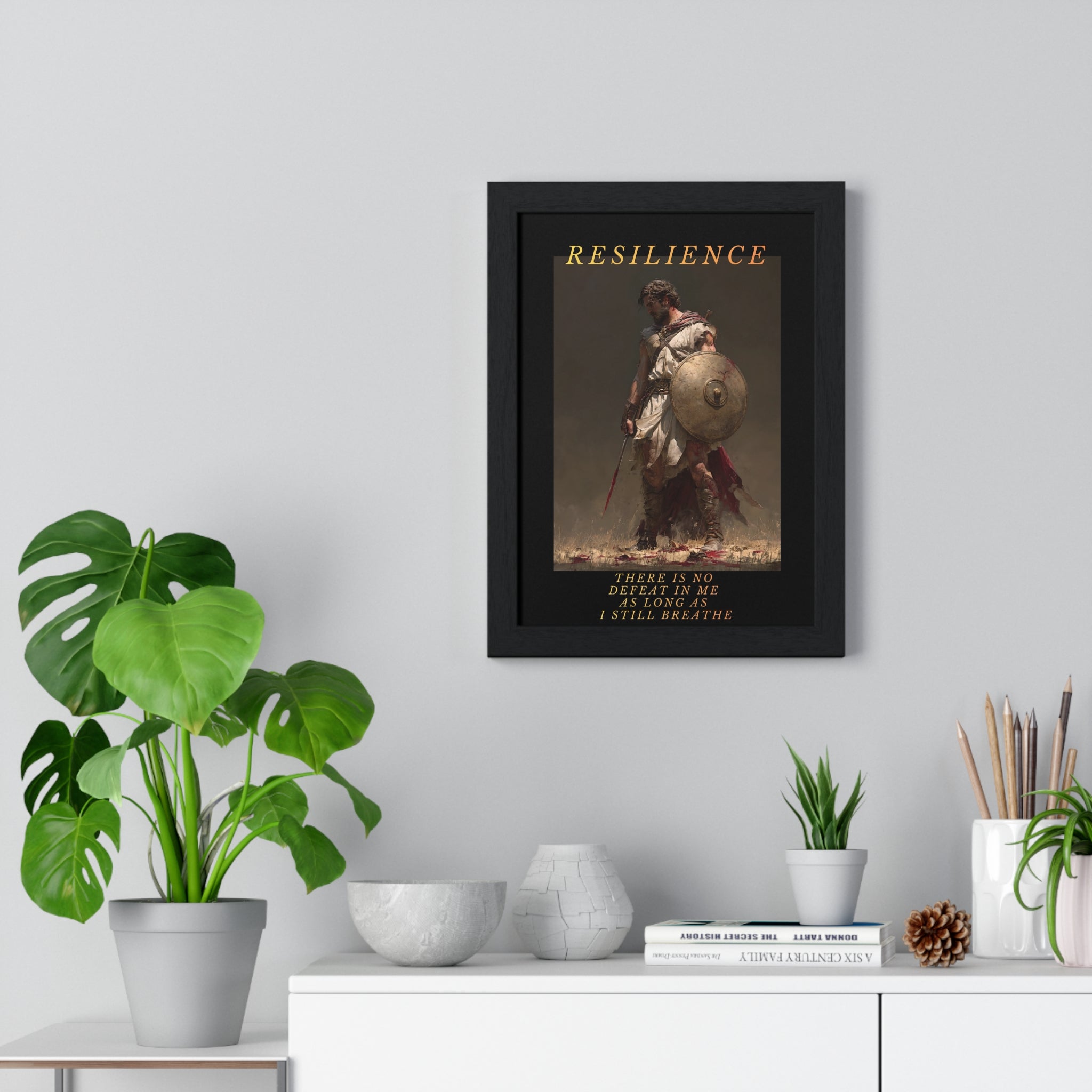 Resilience - Roman Gladiator Vertical Framed Poster | Motivational Wall Art