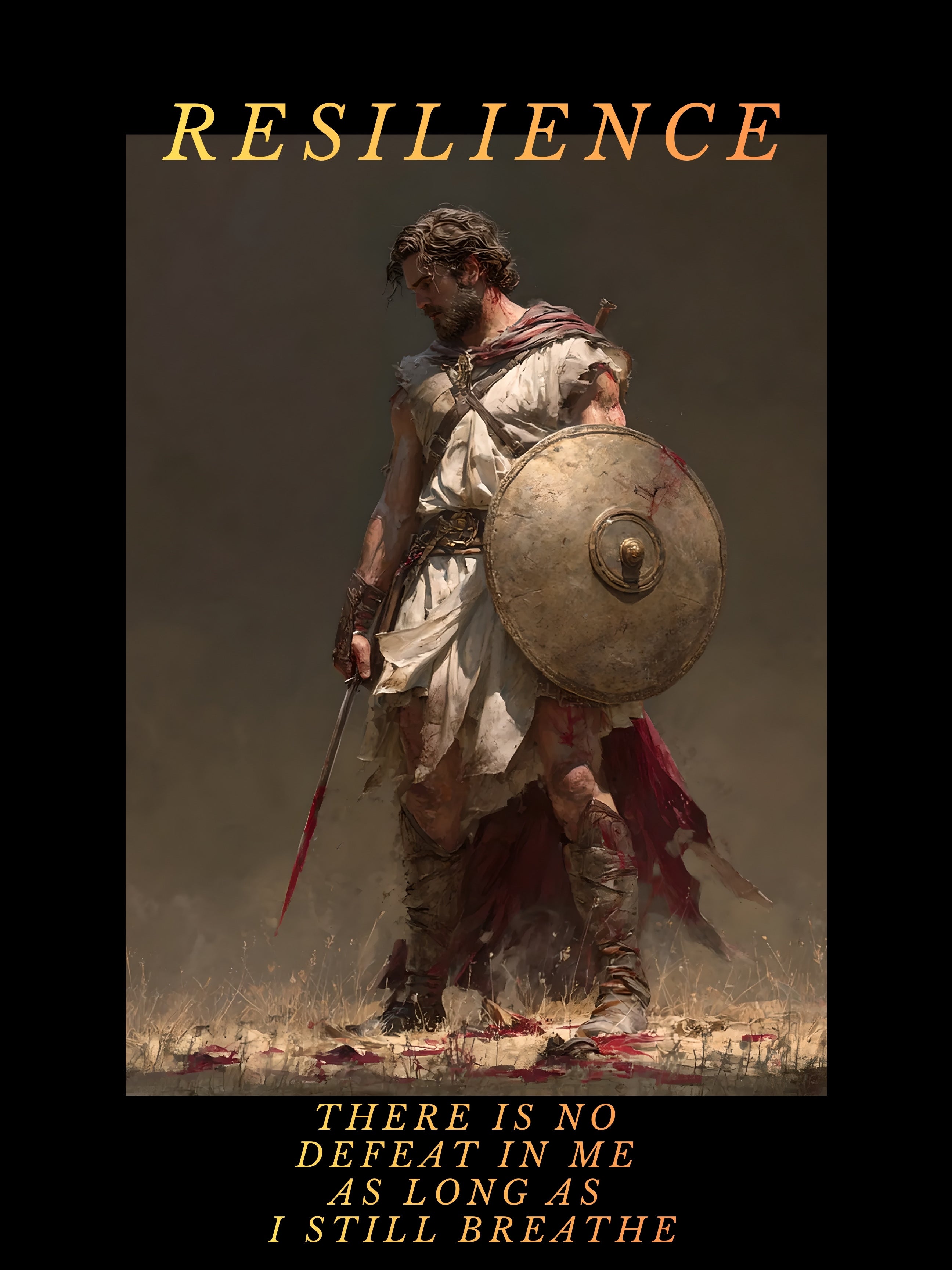 "Resilience" - Roman Gladiator Themed Art Framed Canvas | Inspirational Wall Art